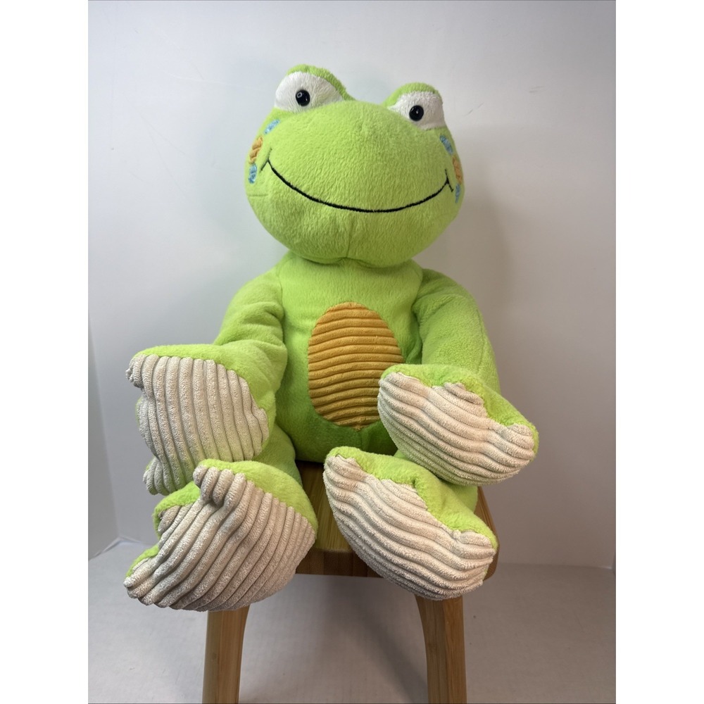 Animal Adventure Green‎ Frog Plush Orange Corduroy Ribbed 2014 Retired 16"